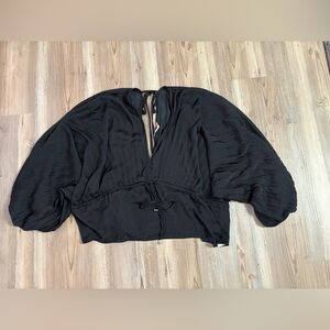 Free People Black Blouse with Balloon Sleeves
